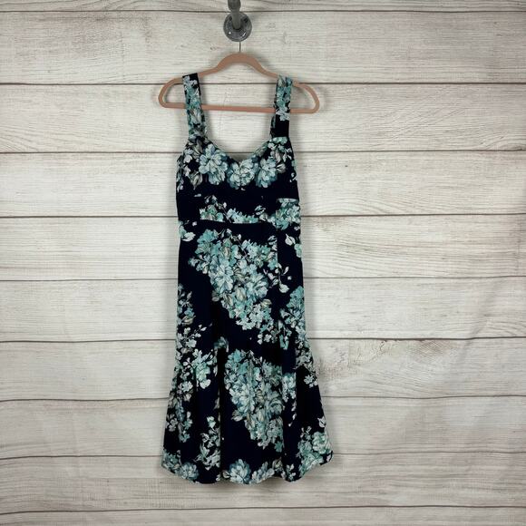 Floral Sleeveless Dress - Blue and Green - Picture 1 of 9